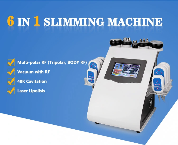 Portable 6 in 1 RF Vacuum Cavitation Slimming Machine with Lipolaser Pads