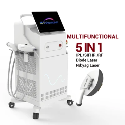 Multifuncional 5 In1 IPL+ND: YAG Laser+ Diodo Laser+ RF IPL Depilação Rejuvenescimento Da Pele Rejuvenescimento Da Pele Acne Pigmentação Máquina De Tratamento Opt IPL Laser