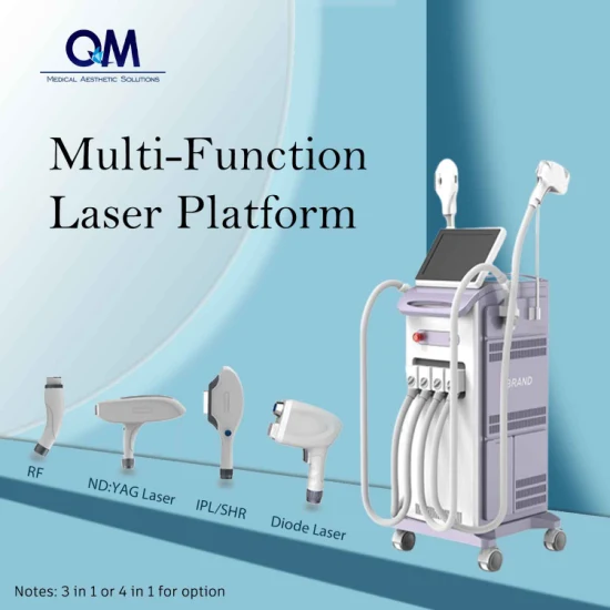 Laser de diodo 4 em 1+IPL+ND YAG Laser+RF Máquina multifuncional para depilação a laser para cuidados com a pele